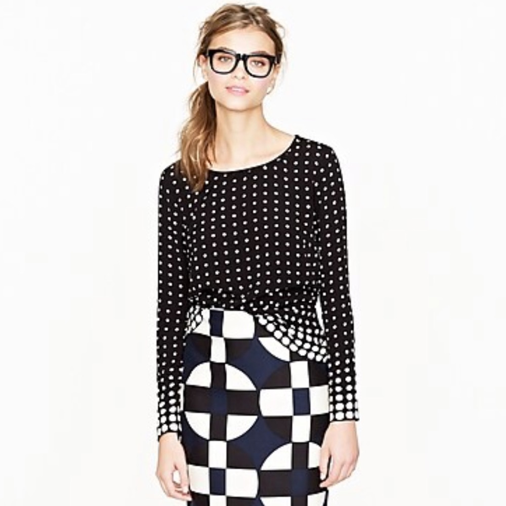 J. Crew Optic Dot Black & White Top Blouse Size 2